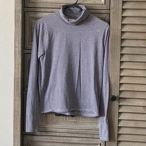 Elegant Blue and White Striped Long Sleeve Turtleneck